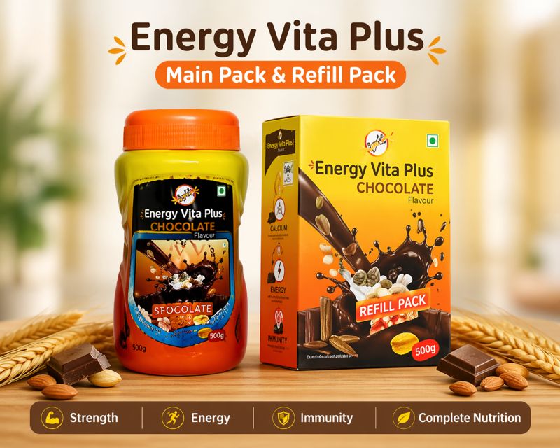Energy Vita Plus Main Pack and Refill Pack Combo – Chocolate Health Drink Powder