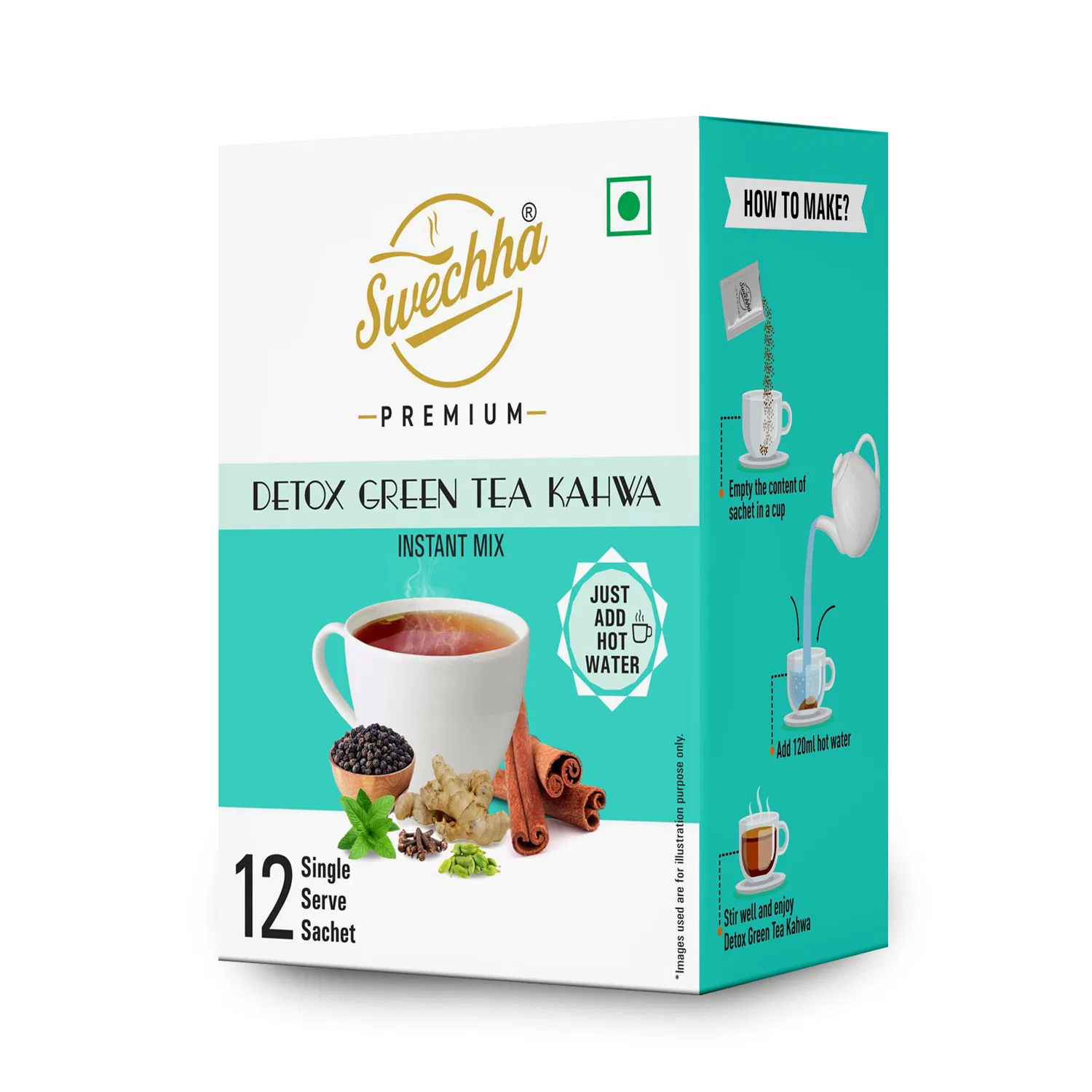 Swechha detox green tea kahwa herbal tea sachets