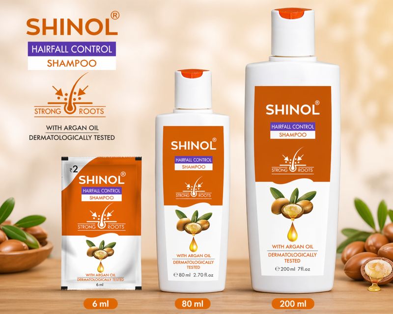 Shinol hairfall control shampoo 6ml 80ml 200ml with argan oil for strong roots and hair fall reduction