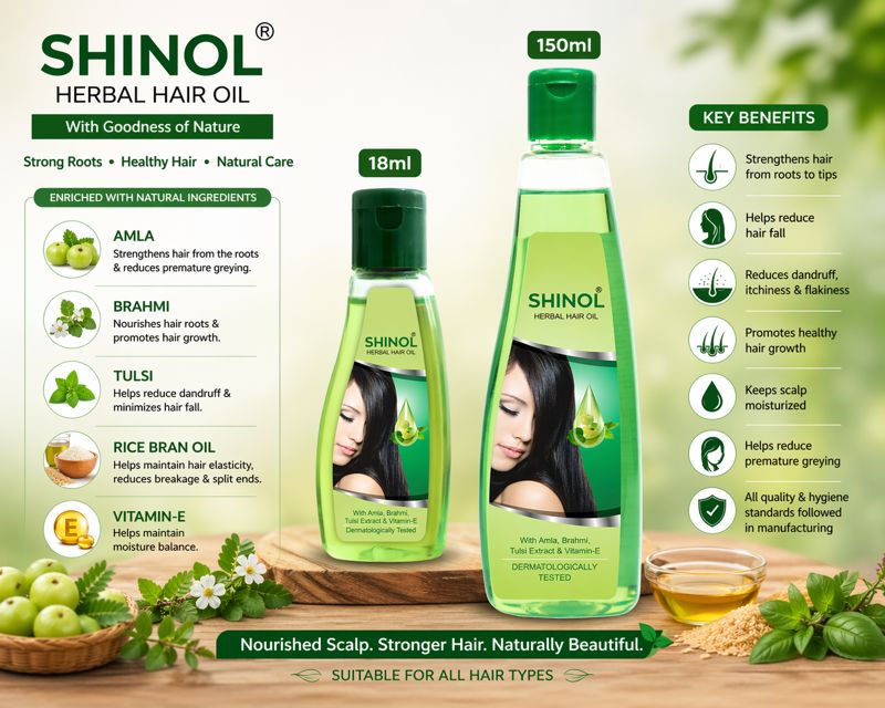 Shinol herbal hair oil for hair growth and dandruff control with amla brahmi tulsi